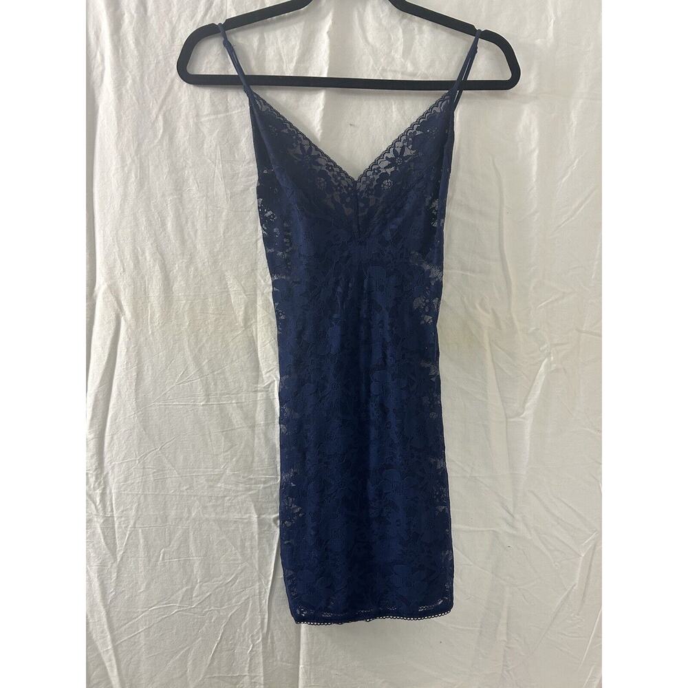 Victoria's Secret Blue Lace Slip Dress Babydoll Negligee Chemise Sheer Size L
